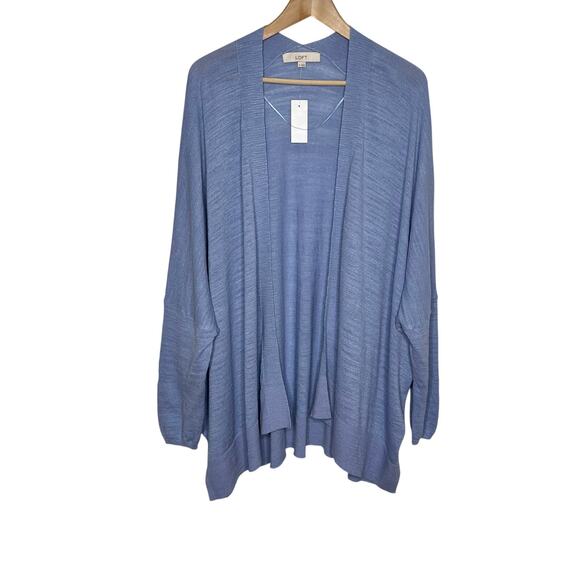 Loft Long Sleeve Open Front Cardigan Sweater Womens XL Blue Cotton Coastal - Picture 1 of 8